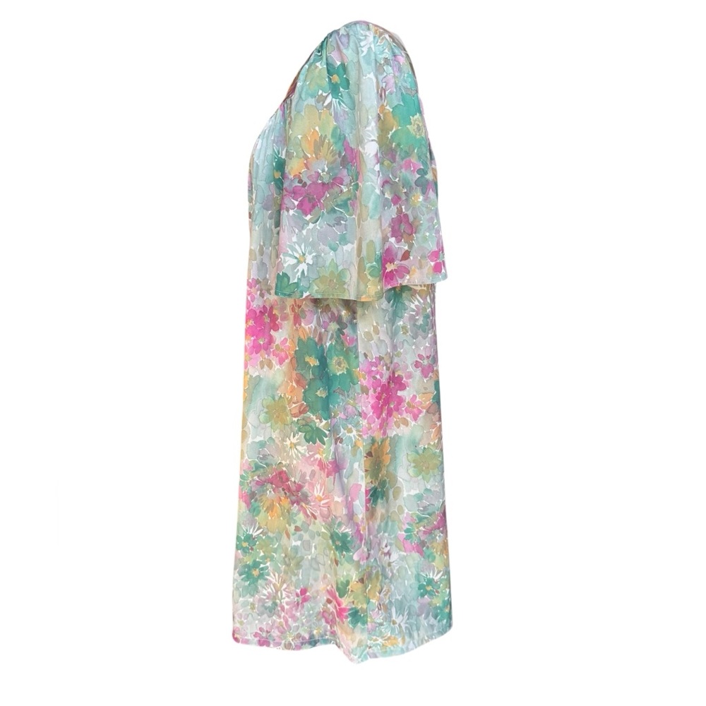 1970s Watercolor Floral Poly Print Muumuu - image 3